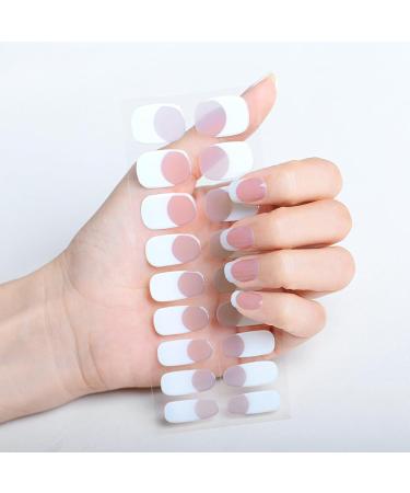 Semi Cured Nail Wraps - 24PCS French Manicure Gel Nail Strips | Long Lasting French Tip Stickers with Soft Glossy Finish - Buy Online on GoSupps.com