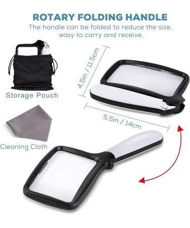 Folding Handheld Magnifying Glasses with Light 3X Large Rectangle Reading Magnifier with 10 LEDs for Seniors with Macular Degeneration Newspaper Books Small Print for Low Visions (Black & White) - Buy Online on GoSupps.com