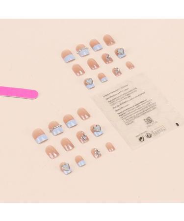 Buy Hkanlre Square Press on Nails - Short Pink Crystal False Nails with Heart Tips | 24PCS Full Cover Fake Nails for Women & Girls - International Shipping Available - Buy Online on GoSupps.com