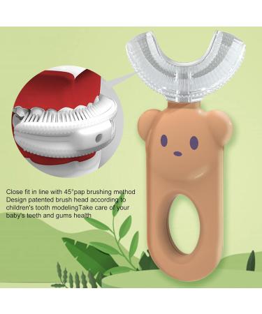 JENPECH Kids U-Shaped Toothbrush - Cartoon Bear Shape - Food Grade Soft Silicone Brush Head 360 Oral Teeth Cleaning Design for Toddlers and Children Brown - Buy Online on GoSupps.com