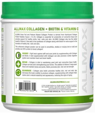 ALLMAX Collagen (with Biotin + Vitamin C) - Grass Fed & Pasture Raised - 440 Gram - 44 Servings - Buy Online on GoSupps.com