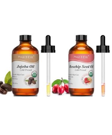PHATOIL 118ML/4 Oz Organic Rosehip Seed Oil & Jojoba Oil for Skin Face Body Care Pure and Natural Cold Pressed Base Carrier Oil