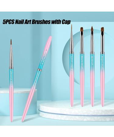 5pcs Nail Art Brushes with Cap - Nail Polish Clean Up Brush Set for Gel Nails - Metal Handle Design for Nail Art and Paintings - Buy Online on GoSupps.com