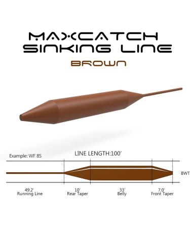 MAXIMUMCATCH 100ft Sinking Fly Line 3/6 IPS WF-5S/6S/8S Brown | Premium Fly Fishing Gear for International Shipping - Buy Online on GoSupps.com