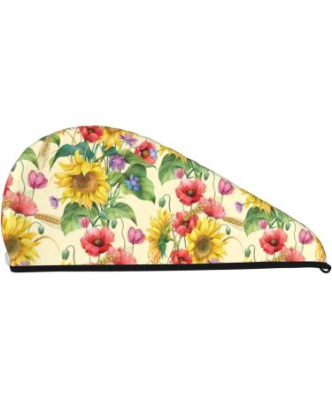 Buy Sunflower Cornflower Poppy Microfiber Hair Towel | Super Absorbent Coral Velvet Quick Dry Wrap for Long Curly & Thick Hair - Ideal for Women - Buy Online on GoSupps.com