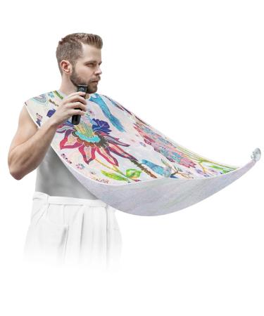 Abstract Flower Bird Beard Bib Apron Beard Bib Hair Catcher for Men Shaving and Trimming Non-Stick Waterproof Beard Cape Grooming Cloth with 2 Suction Cups Gifts for Men