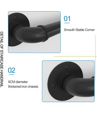 Handrail 1ft -20ft Banister Stairs Indoor Outdoor Steps Railing Staircases Railings Handrails for Disabled Elderly Kids Black Metal Wrought Iron Safety Support Rod (Size : 9.2ft/2 - Buy Online on GoSupps.com