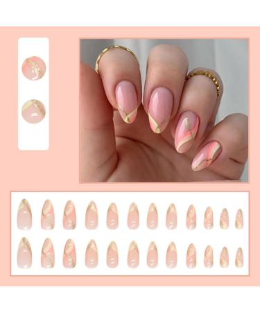 Justotry 24-Piece Glitter Almond Nails | Rainbow French Press-On Stiletto Artificial Nails for Women | Stylish Nude Fake Nails - Buy Online on GoSupps.com