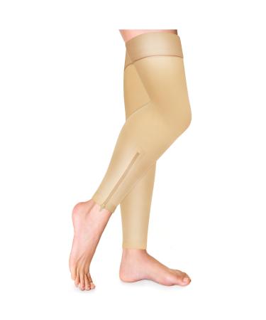 Truform Zipper Compression Stockings 15-20 mmHg Medical Thigh Length Leg Sleeve for Women and Men Footless Beige 2X-Large Beige 2X-Large (1 Pair)