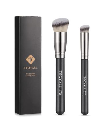 TEOYALL Kabuki Brush Set 2 Size Angled Foundation Brush Concealer Brush Contour Brush with Dense Synthetic Bristle 170/270
