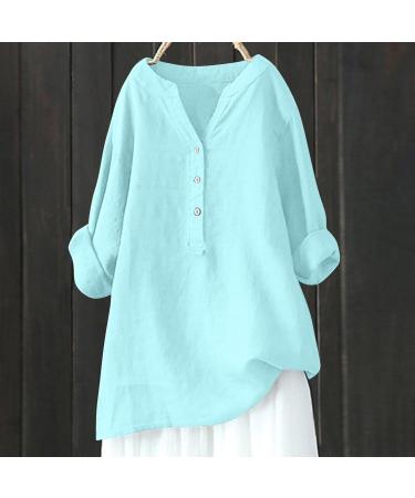 Linen Tops for Women UK Sale Clearance Casual Loose Fit Short Sleeve T-Shirt Crewneck Dressy Shirt Summer Tops Button Up Plus Size Tee Tunic Top Holiday Blouses 2751-qppoj-a-lightblue XXL - Buy Online on GoSupps.com