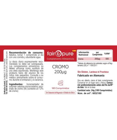 Comprim s de chrome Fair & Pure 200 g 180 comprim s compl ment alimentaire v g talien sans additifs fabriqu en Allemagne - Buy Online on GoSupps.com