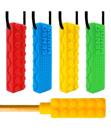 Chew Necklace Bundle - Silicone Chewies - Great Tool for Sensory, Autism, ADHD, Biting, Oral Motor - Chewy Stick/Tube Toy Jewelry for Boys, Girls, Kids, Adults - by Senso Minds (5 Pack)