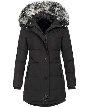 Women's Windproof War Coat - Gray & Black Long Parka with Synthetic Fur Hood | 5XL - Stylish Winter Jacket for Outdoor Adventures - Buy Online on GoSupps.com