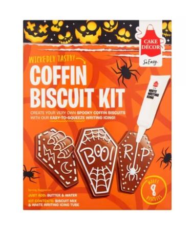 Cake Decor | Coffin Biscuit Kit 3X179G | Chocolate Biscuit Mix and White Writing Icing Tube | Suitable for Vegetarians