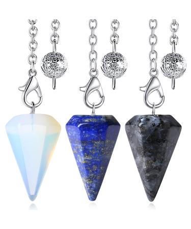 XIANNVXI 3 Pcs Crystal Pendulum Lapis Lazuli Labradorite Opal Pendulums for Divination Dowsing Pendulum Crystal Witch Gifts Spiritual Gifts Reiki Witchcraft Supplies E - Lapis Lazuli labradorite opalite