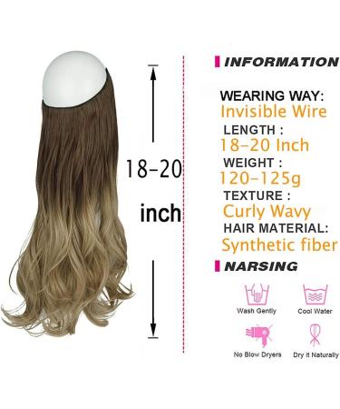 OMGREAET Brown Ombre Wavy Curly Halo Hair Extensions - Light Brown to Light Blonde - 20 Inch - Heat Friendly Fiber - No Clip - Buy Online on GoSupps.com