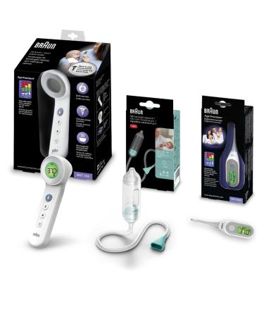 The Braun Healthcare Baby Kit - health essentials for use at home and on the go (No touch + touch forehead thermometer BNT400 Nasal aspirator BNT050 Stick thermometer PRT2000)