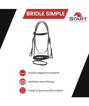 Shop Start Simple Bridle for Horses - English Leather Bridle with Reins 19mm Straps for Shetland Pony Thoroughbred & Warmblood - Full Black - Buy Online on GoSupps.com