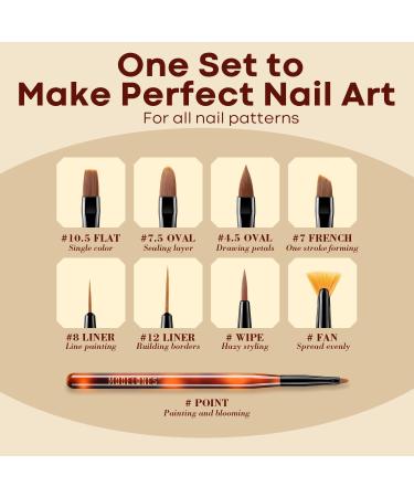 Modelones 9PCS Nail Art Brushes Set - Nail Brush Polish, Liner, Extension Gel, Carving, French Nails Brush - Manicure Salon DIY Nail Art Tools Amber - Buy Online on GoSupps.com