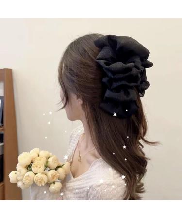 2024 New Bow Bubble Clips Chiffon Silk Hair Clips Large Mesh Bubble Bow Hair Jaw Clip Floral Bows Hair Accessories for Women Girls 2Pcs Black-A - Buy Online on GoSupps.com