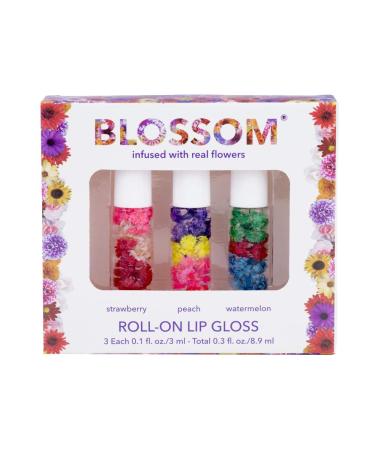 Blossom Roll-On LIP GLOSS Set Strawberry/Mango/Watermelon 0.1 Fl Oz (Pack of 3)