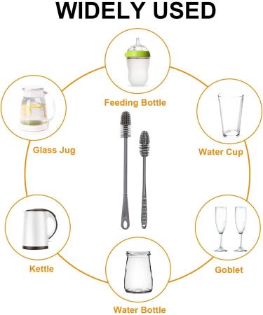 2 Pcs Long Handle Silicone Bottle Cleaner Brush Set - 360 Rotating Baby Bottle Brushes for Cleaning Bottles, Cups, and Glassware - Buy Online on GoSupps.com