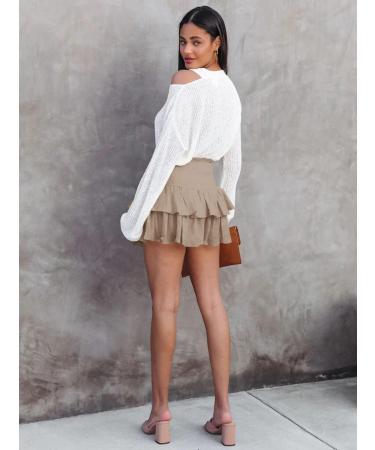 LAEMILIA Womens Elastic Waist Flared Short Skirt | Floral Print Mini Skater Skirt XL | Khaki Pleated Skirt - Buy Online on GoSupps.com