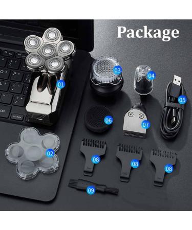8-in-1 Rechargeable Electric Head Shaver for Bald Men - Floating Heads Hair Clipper Nose & Ear Trimmer Facial Brush - Buy Online on GoSupps.com