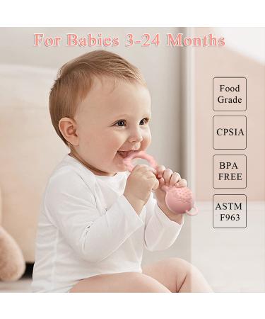 Silicone Baby Teether Rattle Toy - WHOZU Teething Shaker for Infants 3+ Months - Soft & Flexible - Pink - Buy Online on GoSupps.com