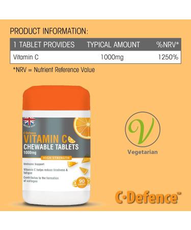 Club Vits Vitamin C 1000mg Chewable Tablets - 90 Count - Supports Immune Health, Fights Colds, Reduces Fatigue - Buy Online on GoSupps.com