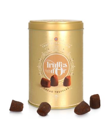 Mathez Truffes Fantaisie - Chocolate truffles dusted with cocoa powder in a golden round tin - 500g - Buy Online on GoSupps.com