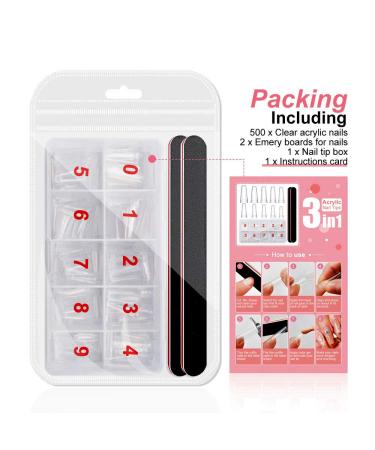 500pcs Medium Coffin Clear Acrylic Nail Tips with Acrylic Box - 10 Sizes Half Cover French False Nails for DIY Nails at Home or Salon - Buy Online on GoSupps.com