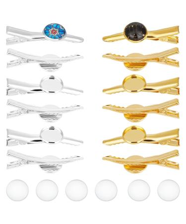 Unicrafale 24 pieces 2 colors hair clips DIY blank hair clips for diy macaron hair clips metal cabochon alligator hair clips with glass cabochons for women headgear hair accessories