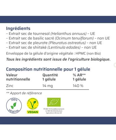 Bioph nix Organic Zinc 30 capsules - 100% natural organic plant-based food supplement - New formula: 14 mg of Zinc element per capsule - Stimulates immunity promotes good vision - Buy Online on GoSupps.com