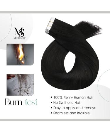 Moresoo Tape-In Extensions - Real Hair 50cm Black #1B Seamless Adhesive Skin Weft 20 Pieces 50g - Remy Natural Hair - Buy Online on GoSupps.com