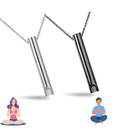 2 pcs breathlace Breathing Necklace Stop Smoking Anxiety Relief Necklace Mindful Anapana Breathing Relief Stress Portable Deep Exercises for Men Women Meditation Relief(Black/Steel Color)