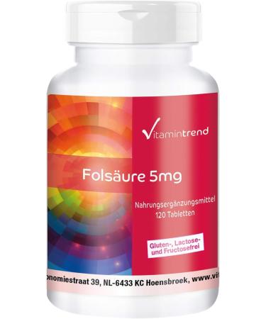Folic acid 5mg!Year supply!With 1250 g folic acid per daily dose - 120 vegan tablets - vitamin B9 - high -dose - folic acid |Vitamintrend