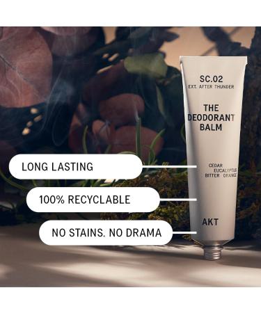 AKT THE DEODORANT BALM. Award winning multi-use natural deodorant. Plastic Free. Gender Free. Aluminium Free. 100% effective 1 tube lasts up to 3 months. SC.02 AFTER THUNDER. 1.7 Ounce SC.02 AFTER THUNDER: Cedar Eucalyptus Orange - Buy Online on GoSupps.com