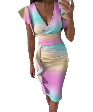 Briskyry V-Neck Floral Business Dresses for Women | Elegant Summer Festival & Ruffled Hem Styles - Buy Online on GoSupps.com