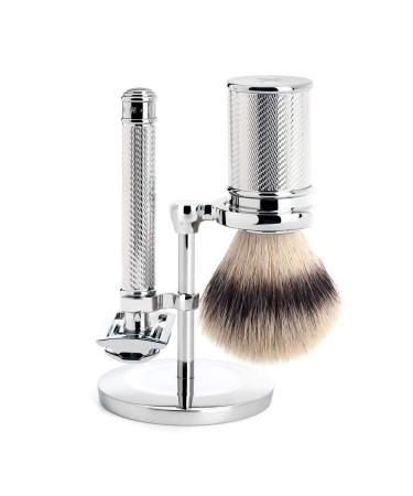 M HLE Chrome Silvertip Fibre Safety Razor (Closed Comb) Shaving Set