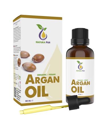 Argan Oil 50ml - 100% native, cold pressed, vegan - From Morocco - Anti-aging and anti-wrinkle face serum, body, hair, skin, hands and nails