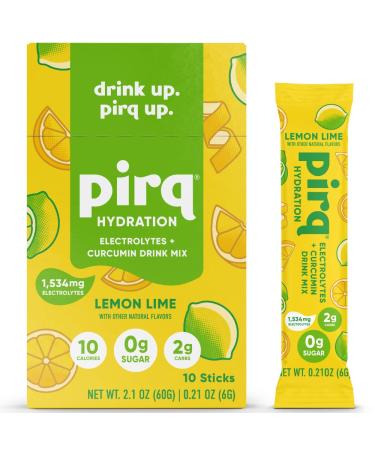 Pirq Hydration - Lemon Lime - Hydration Powder Packets | Electrolyte Drink Mix | Curcumin | B Vitamins | Zero Sugar | Keto Friendly | 10 Sticks Lemon Lime 10 Ounce (Pack of 1)