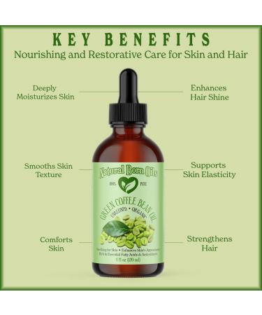 Natural Born Oils Green Coffee Bean Oil 8oz Organic Cold-Pressed Nutrient-Rich Skin Elasticity Booster Hair Nourisher - Buy Online on GoSupps.com