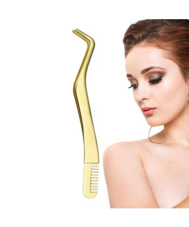 Curved tweezers for eyelashes eyelash extension tweezers made of stainless steel - eyelashes tweezers for eyelashes with comb eyelash extension tools for women and girls rianpesn gold
