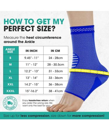Modvel Ankle Brace Socks - Compression Sleeve for Sprains Tendonitis & Arthritis - Support for Men & Women - Blue Large - Buy Online on GoSupps.com