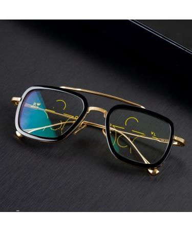 NYASAA Progressive Multifocal Reading Glasses for Men - Metal Square Frame Blue Light Blocking Eyewear 3.50x Magnification Stylish Black Design - International Shipping Available - Buy Online on GoSupps.com