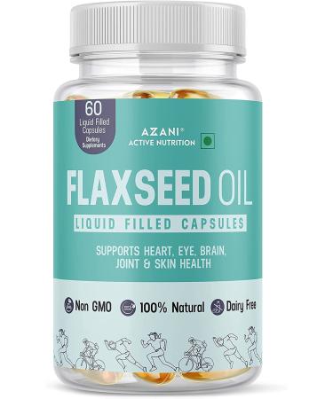 Azani Omega 3 Flaxseed Oil for Heart, Brain, Immune Support, Healthy Hair, Skin & Nails | 500mg Cold Pressed Omega 3 Flaxseed Oil - 60 Liquid Filled Capsules 60 Softgels Capsules