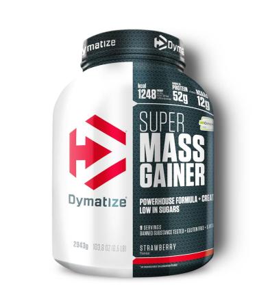 Dymatize Super Mass Gainer Strawberry 2943g - Weight Gainer Powder + Carbohydrates BCAAs and Casein Strawberry 9 Servings (1 Pack)