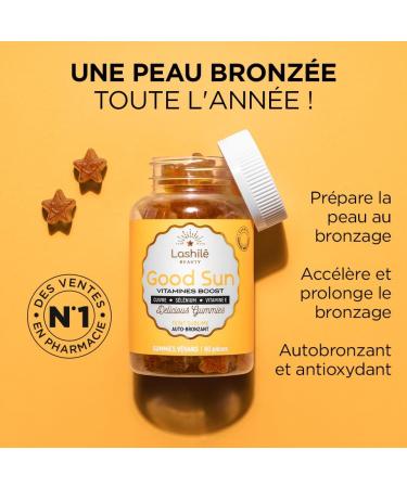 Lashil Beauty - Good Sun - Food Supplements - Self-Tanning and Sun Preparer - Proven Effectiveness - Made in France - Vitamin E Beta-Carotene Vitamin A - 60 Gummies - Buy Online on GoSupps.com